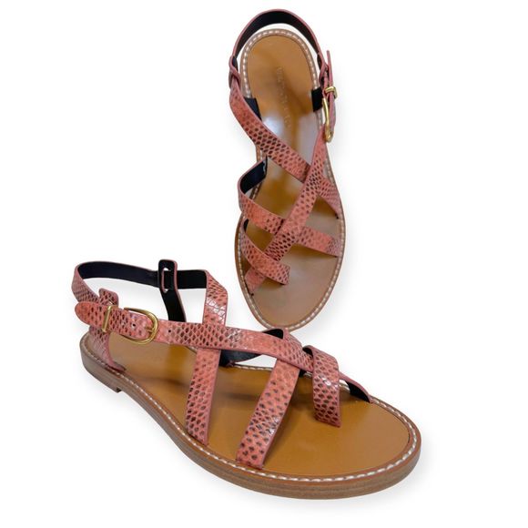 VERONICA BEARD Rose Pink Snake Embossed Leather Sandals, Size 6 - Picture 2 of 6